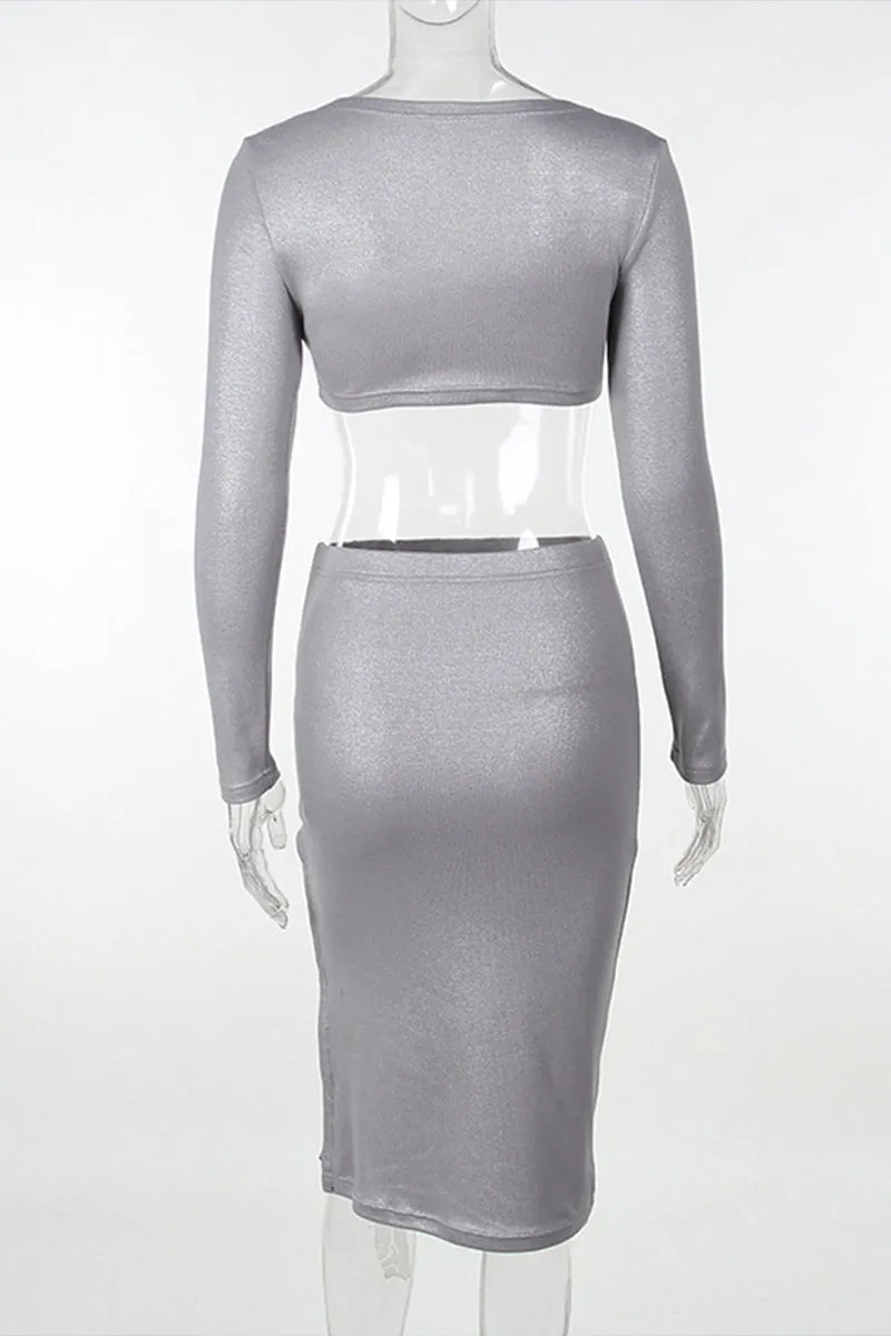 QR3174 Metallic Midi Skirt