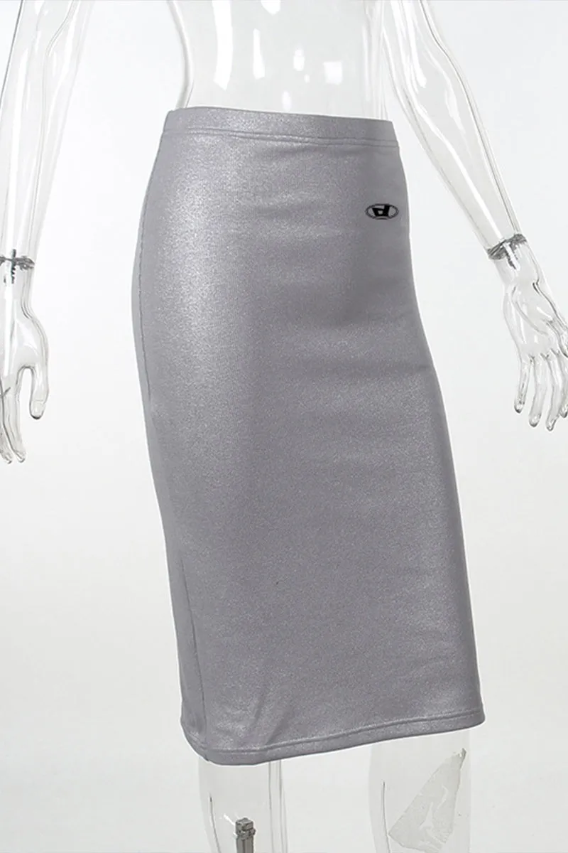 QR3174 Metallic Midi Skirt