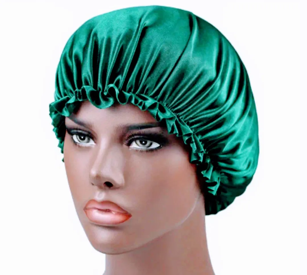 "Shamrock" Elastic Satin Small Night Cap Bonnet