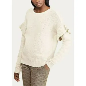 Ralph Lauren Wool Alpaca Sweater Size S Ruffled Sleeves Mascarpone Cream Multi
