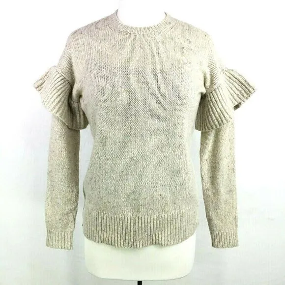 Ralph Lauren Wool Alpaca Sweater Size S Ruffled Sleeves Mascarpone Cream Multi
