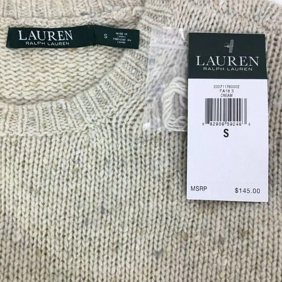 Ralph Lauren Wool Alpaca Sweater Size S Ruffled Sleeves Mascarpone Cream Multi
