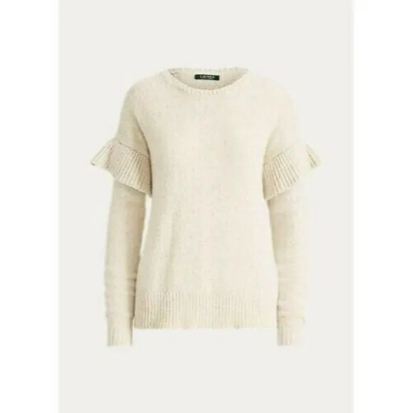 Ralph Lauren Wool Alpaca Sweater Size S Ruffled Sleeves Mascarpone Cream Multi