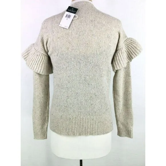 Ralph Lauren Wool Alpaca Sweater Size S Ruffled Sleeves Mascarpone Cream Multi