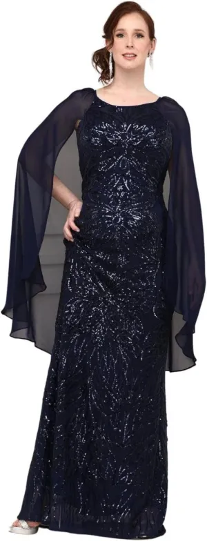 R&m Richards Women's Butterfly-Embroidered Sequin Long Evening Dress 9262