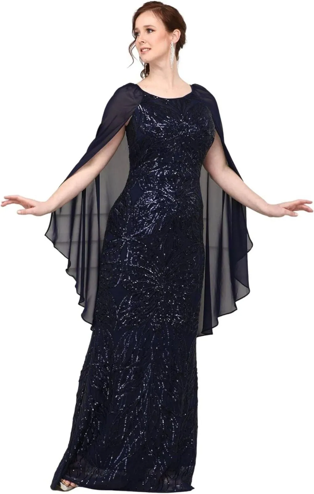 R&m Richards Women's Butterfly-Embroidered Sequin Long Evening Dress 9262