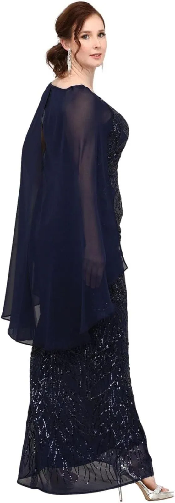 R&m Richards Women's Butterfly-Embroidered Sequin Long Evening Dress 9262