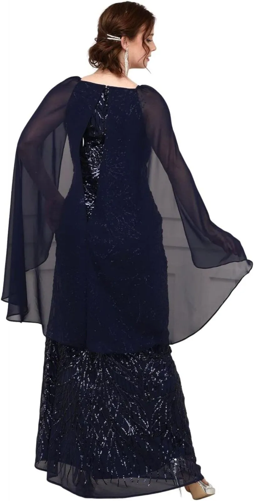 R&m Richards Women's Butterfly-Embroidered Sequin Long Evening Dress 9262