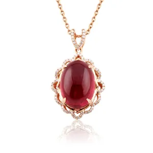 Red Agate & Cubic Zirconia Oval Botany Pendant Necklace