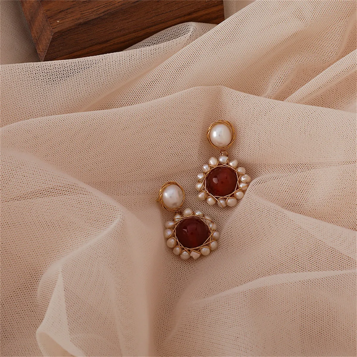 Red Agate & Pearl 18K Gold-Plated Entangled Drop Earrings