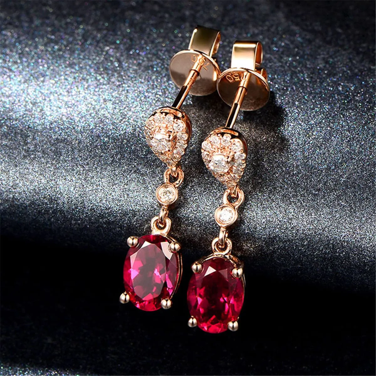 Red & White Cubic Zirconia Oval Drop Earrings