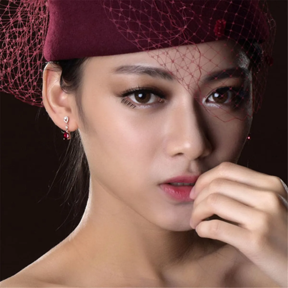 Red & White Cubic Zirconia Oval Drop Earrings
