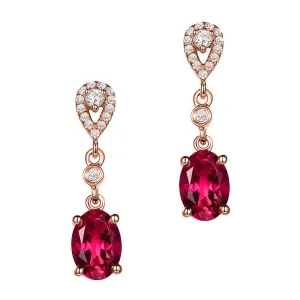 Red & White Cubic Zirconia Oval Drop Earrings