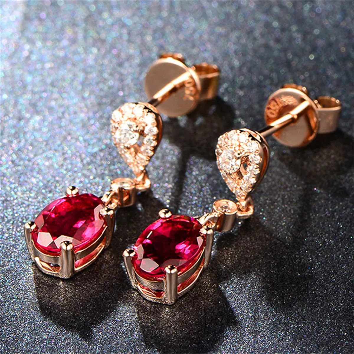Red & White Cubic Zirconia Oval Drop Earrings