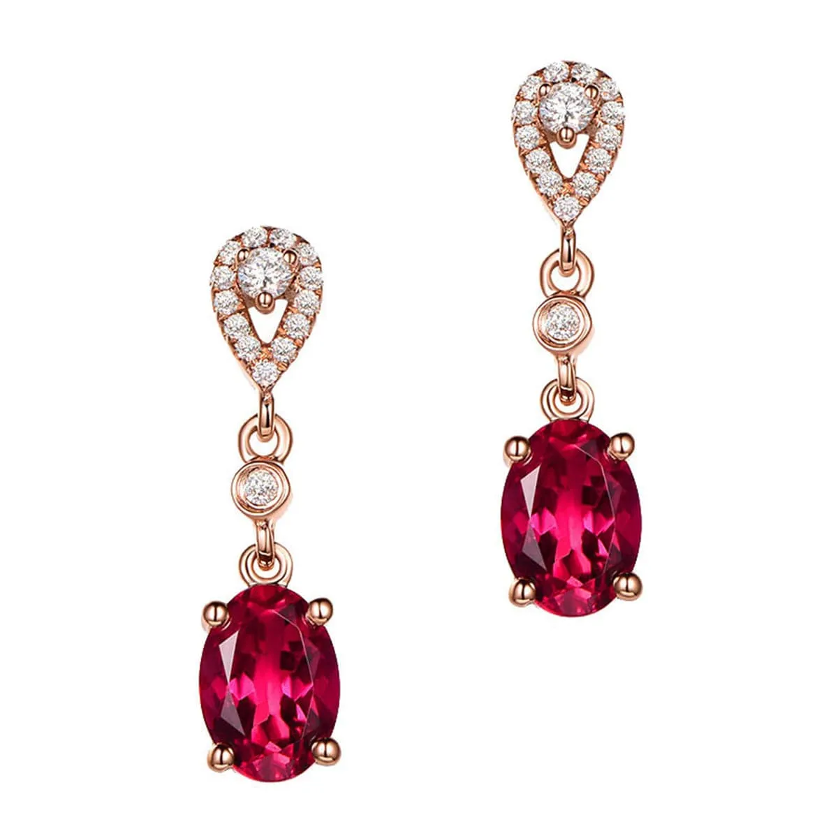 Red & White Cubic Zirconia Oval Drop Earrings