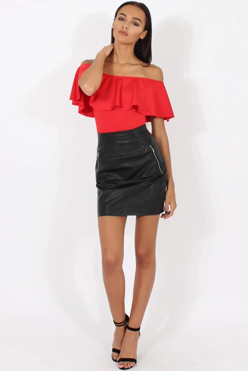 Red Bardot Frill Layer Bodysuit - Olga