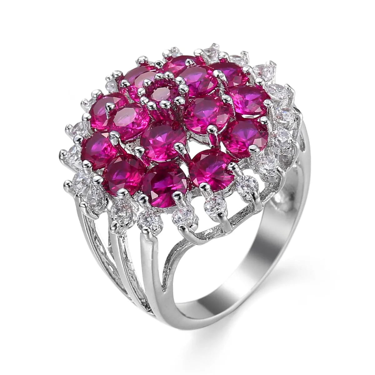 Red Corundum & Cubic Zirconia Flower Ring