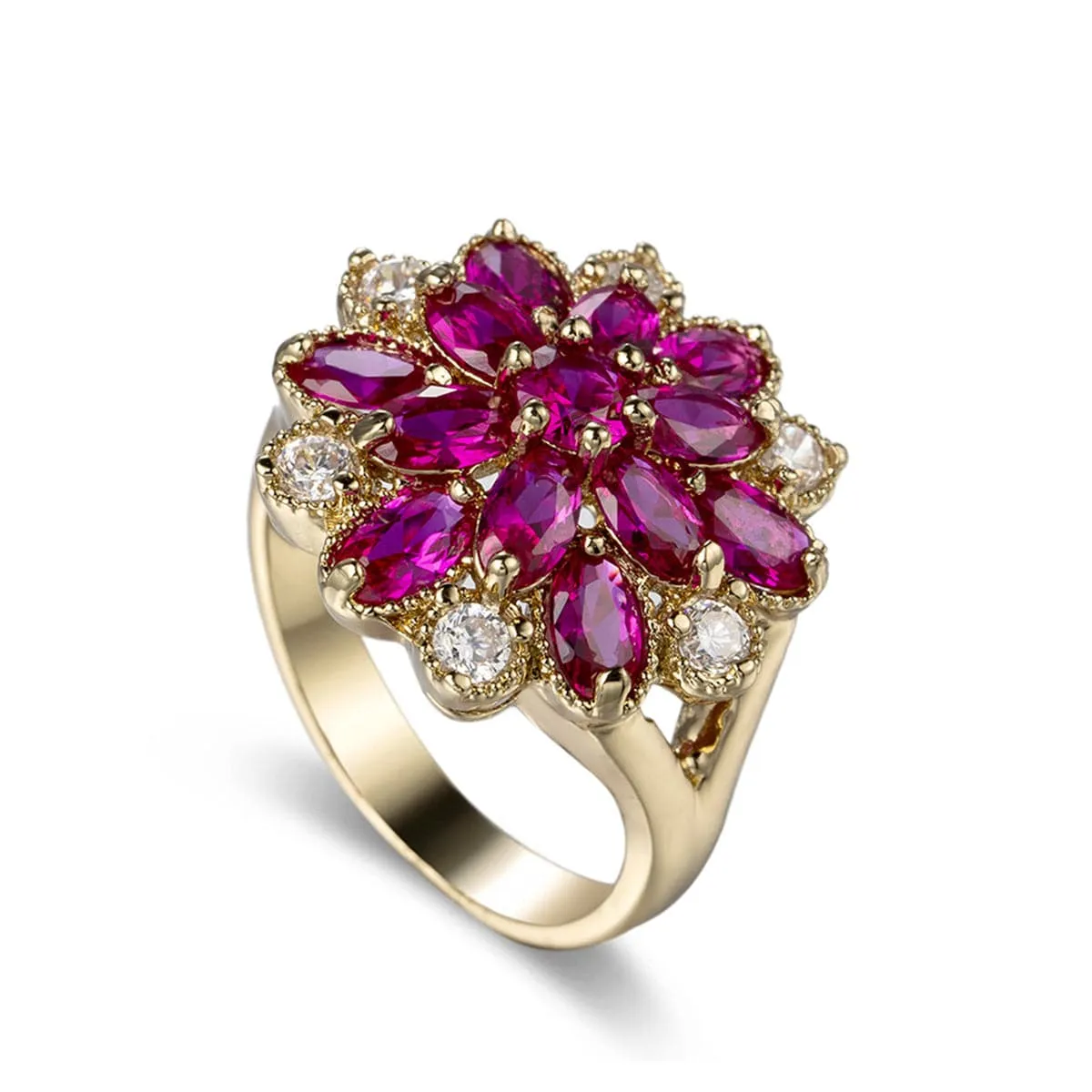 Red Corundum & Cubic Zirconia Flower Ring