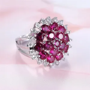 Red Corundum & Cubic Zirconia Flower Ring