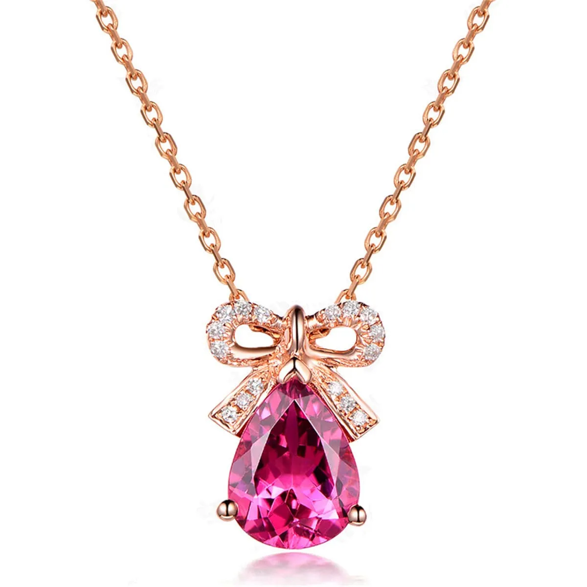 Red Crystal & Cubic Zirconia 18K Rose Gold-Plated Bow Pendant Necklace