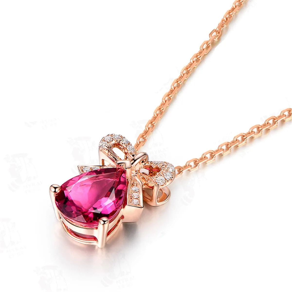 Red Crystal & Cubic Zirconia 18K Rose Gold-Plated Bow Pendant Necklace