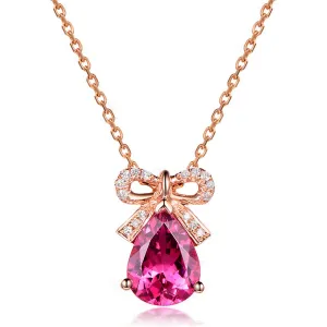 Red Crystal & Cubic Zirconia 18K Rose Gold-Plated Bow Pendant Necklace