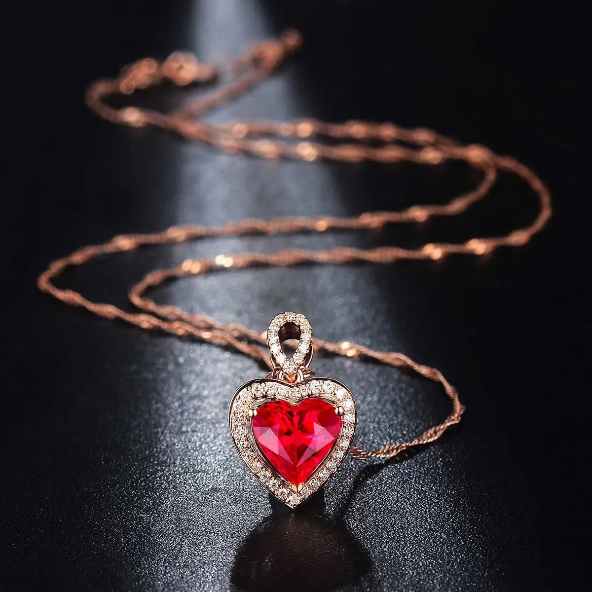 Red Crystal & Cubic Zirconia 18K Rose Gold-Plated Heart Halo Pendant Necklace