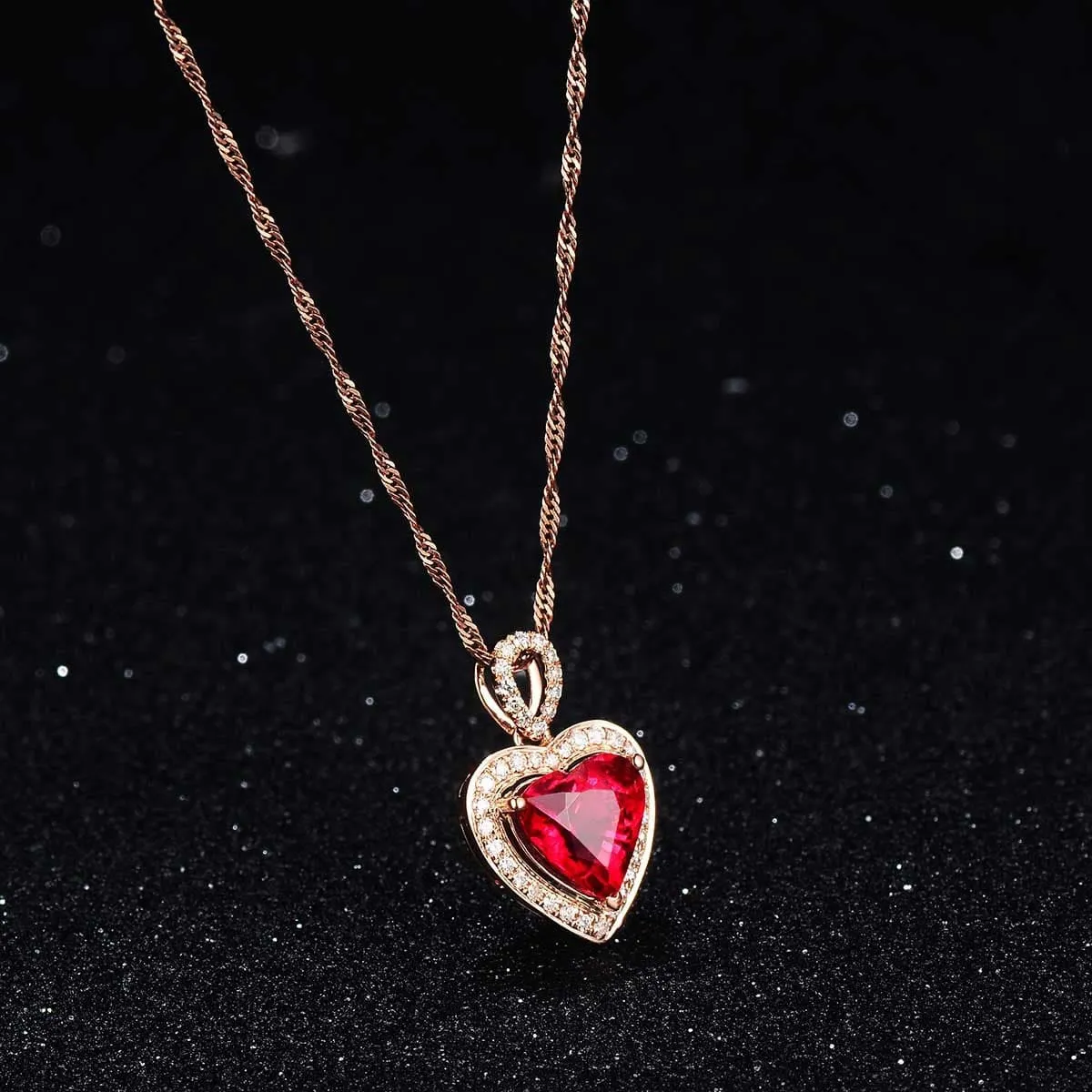 Red Crystal & Cubic Zirconia 18K Rose Gold-Plated Heart Halo Pendant Necklace