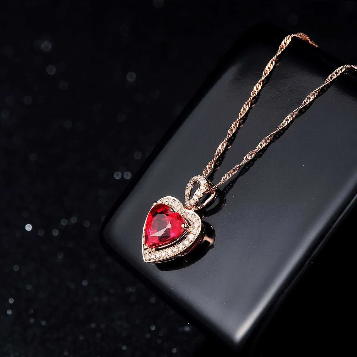 Red Crystal & Cubic Zirconia 18K Rose Gold-Plated Heart Halo Pendant Necklace