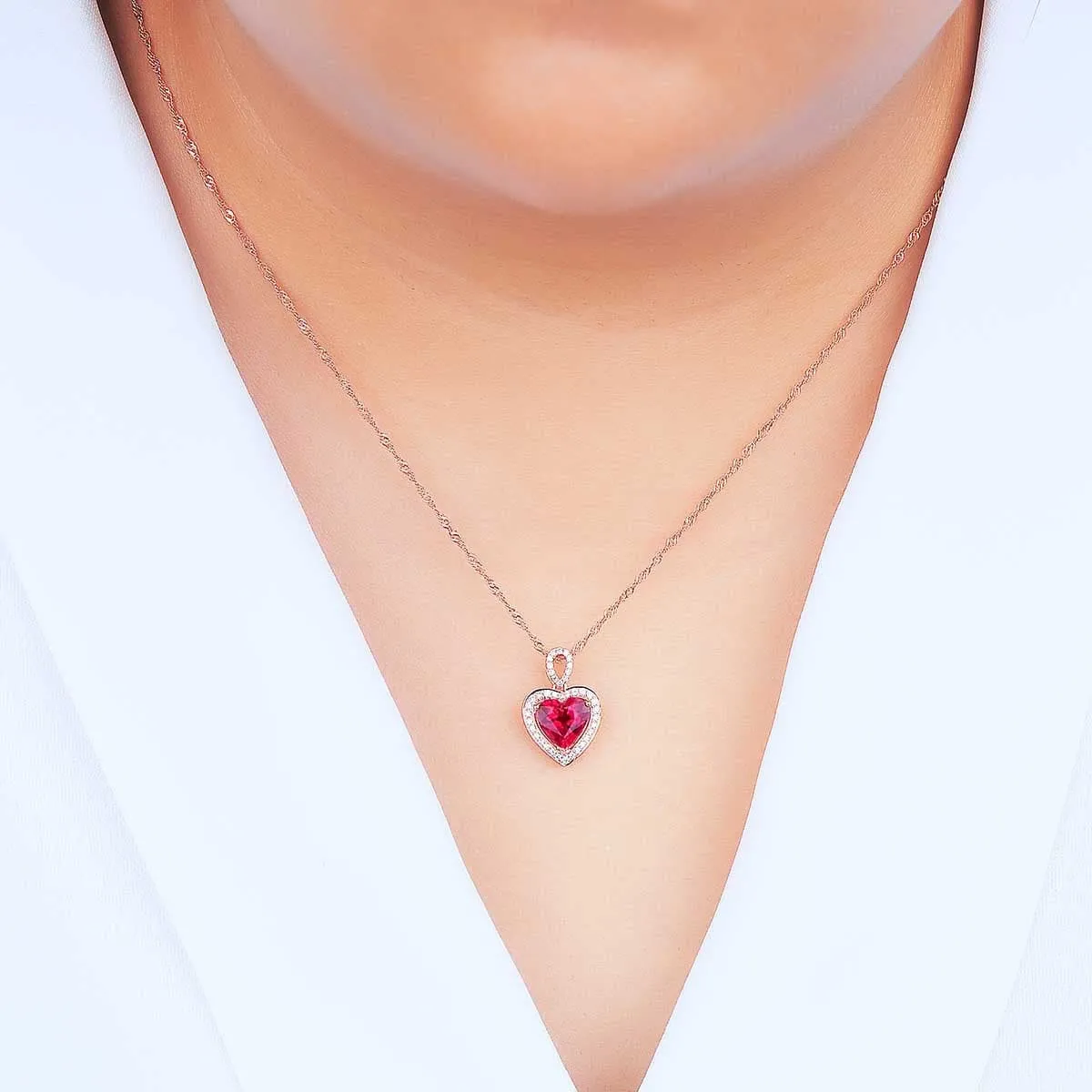 Red Crystal & Cubic Zirconia 18K Rose Gold-Plated Heart Halo Pendant Necklace