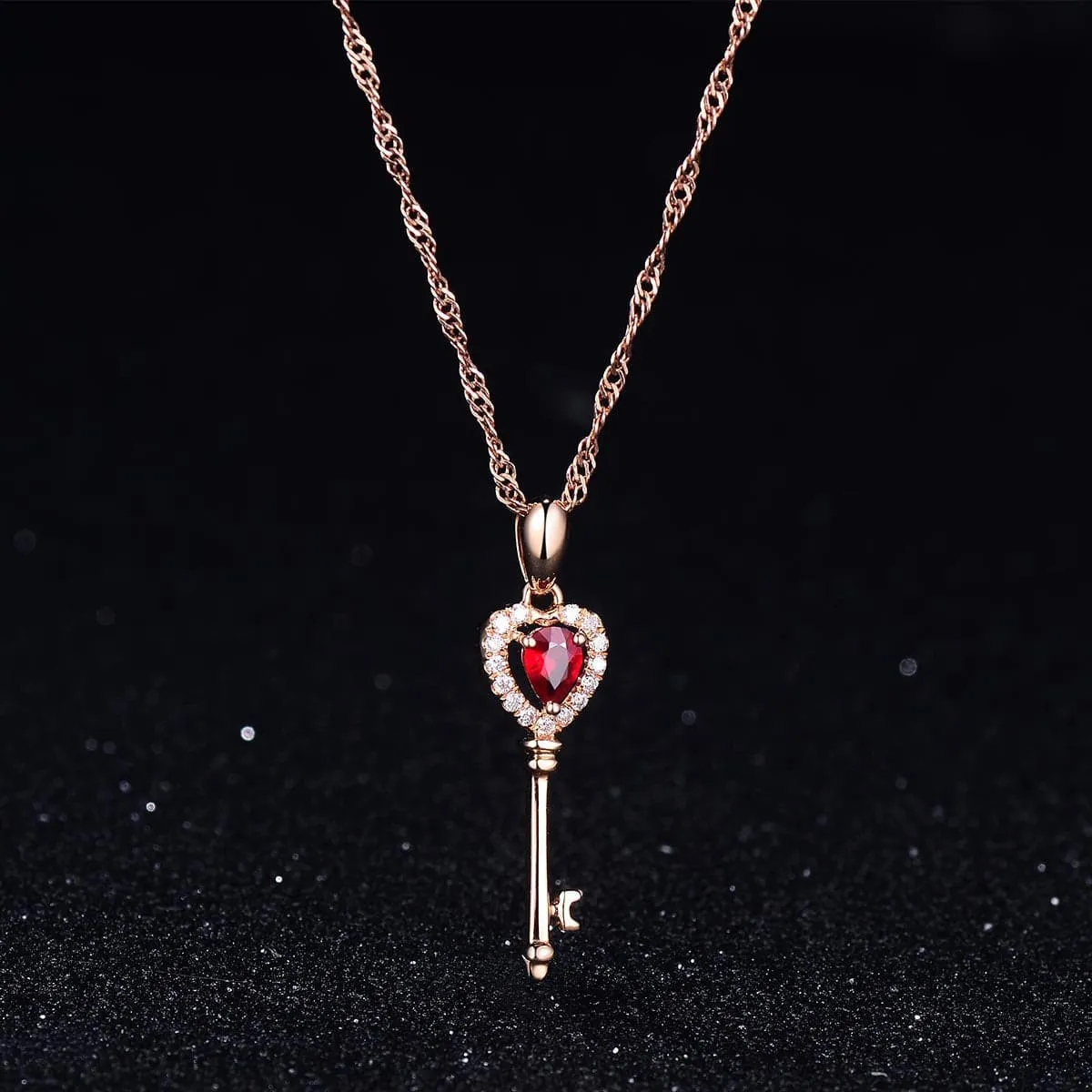 Red Crystal & Cubic Zirconia 18K Rose Gold-Plated Heart Key Pendant Necklace