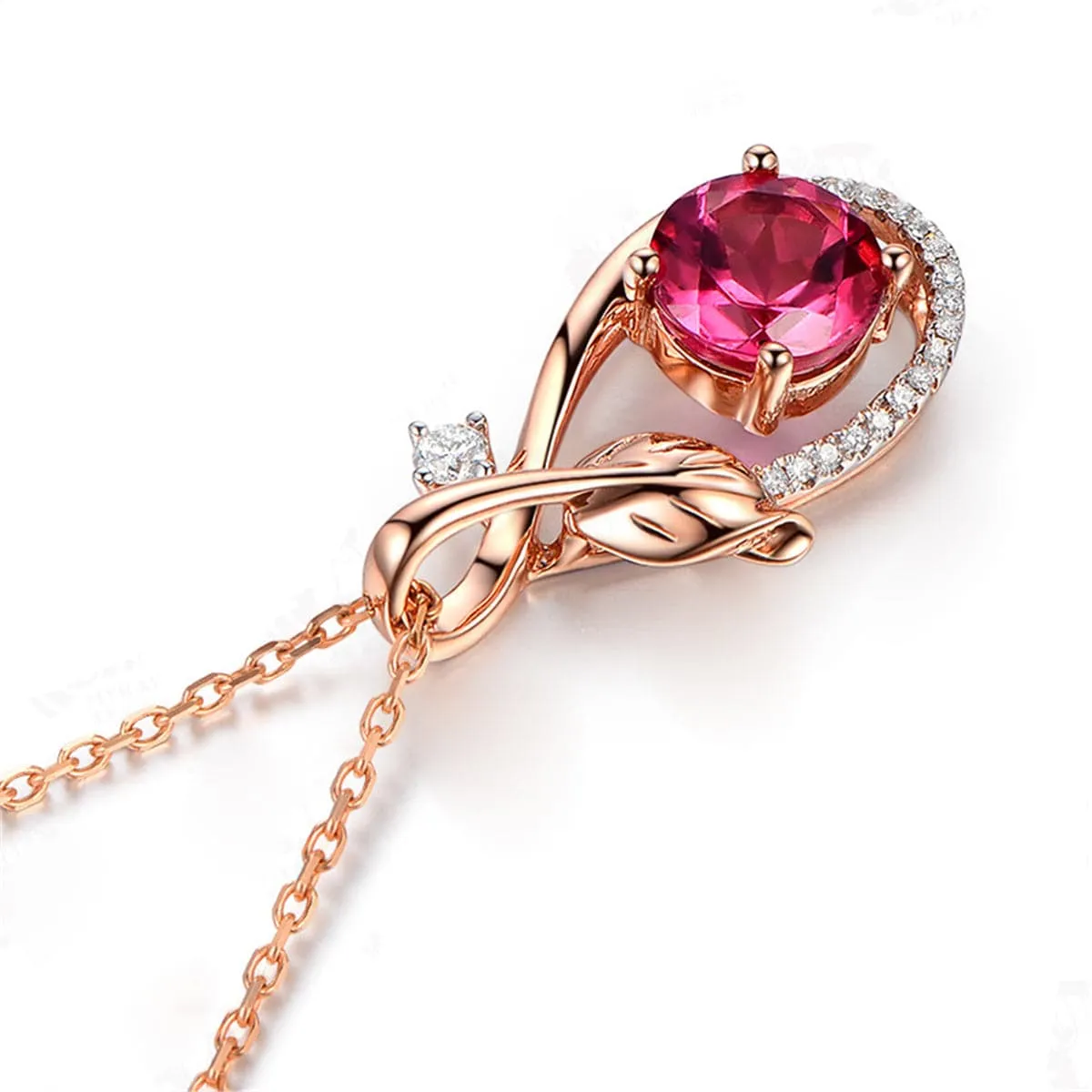 Red Crystal & Cubic Zirconia Leaf-Accent Botany Pendant Necklace