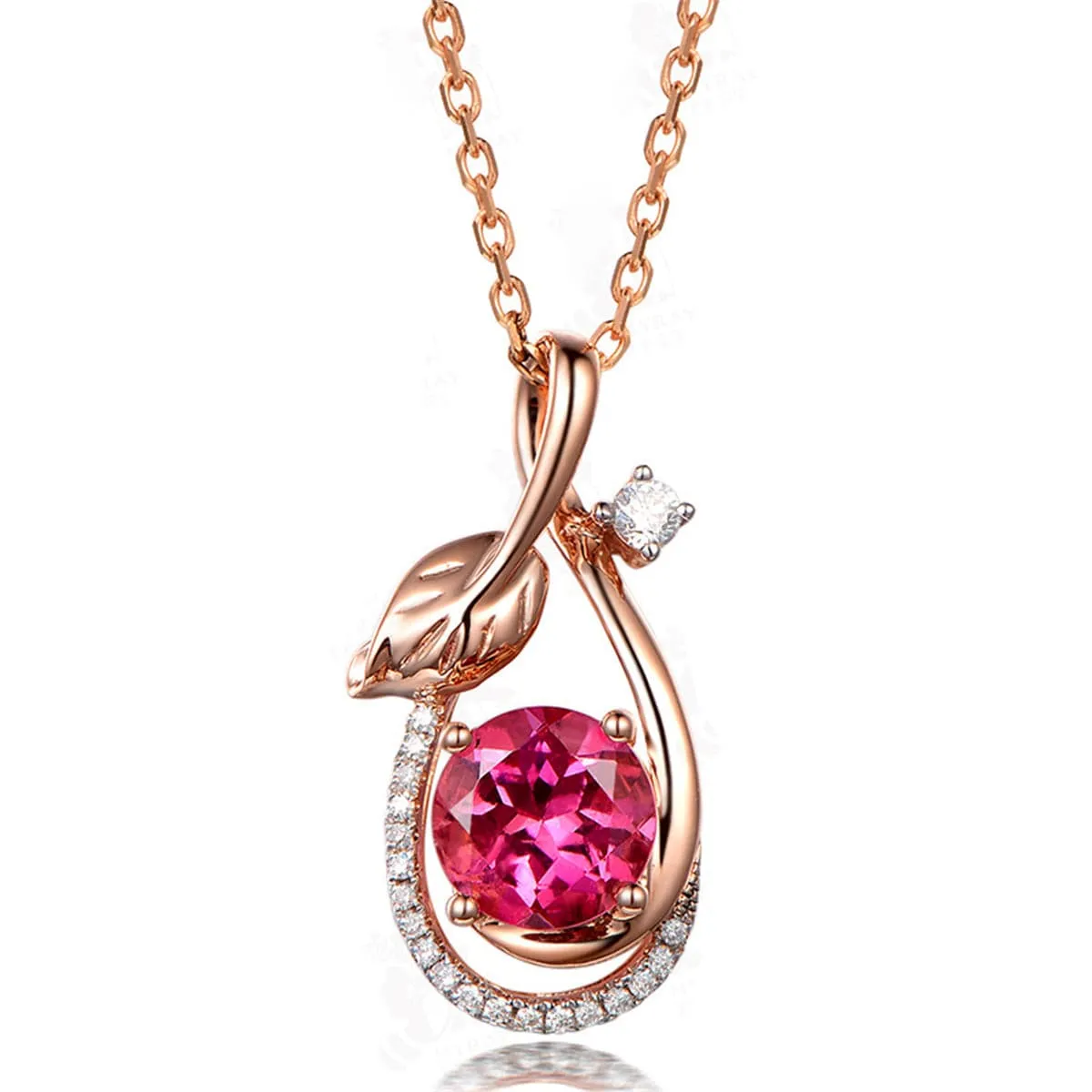 Red Crystal & Cubic Zirconia Leaf-Accent Botany Pendant Necklace