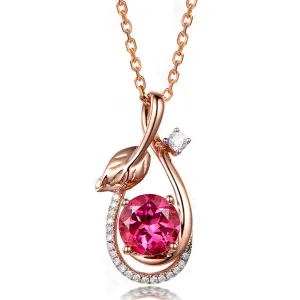 Red Crystal & Cubic Zirconia Leaf-Accent Botany Pendant Necklace