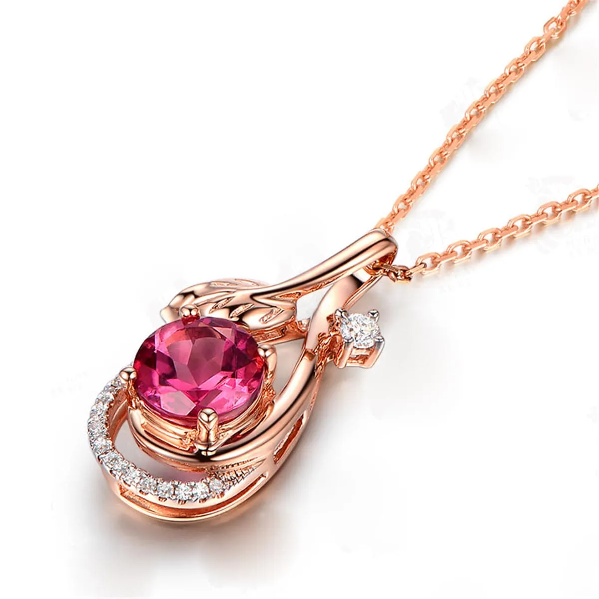 Red Crystal & Cubic Zirconia Leaf-Accent Botany Pendant Necklace