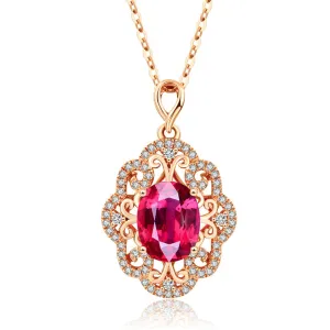 Red Crystal & Cubic Zirconia Oval Botany Pendant Necklace