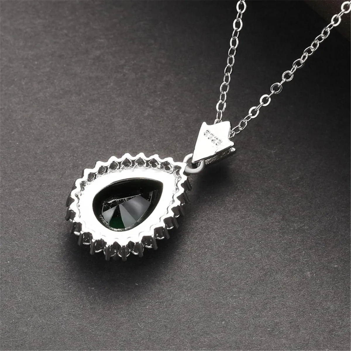 Red Crystal & Cubic Zirconia Pear Cut Halo Pendant Necklace