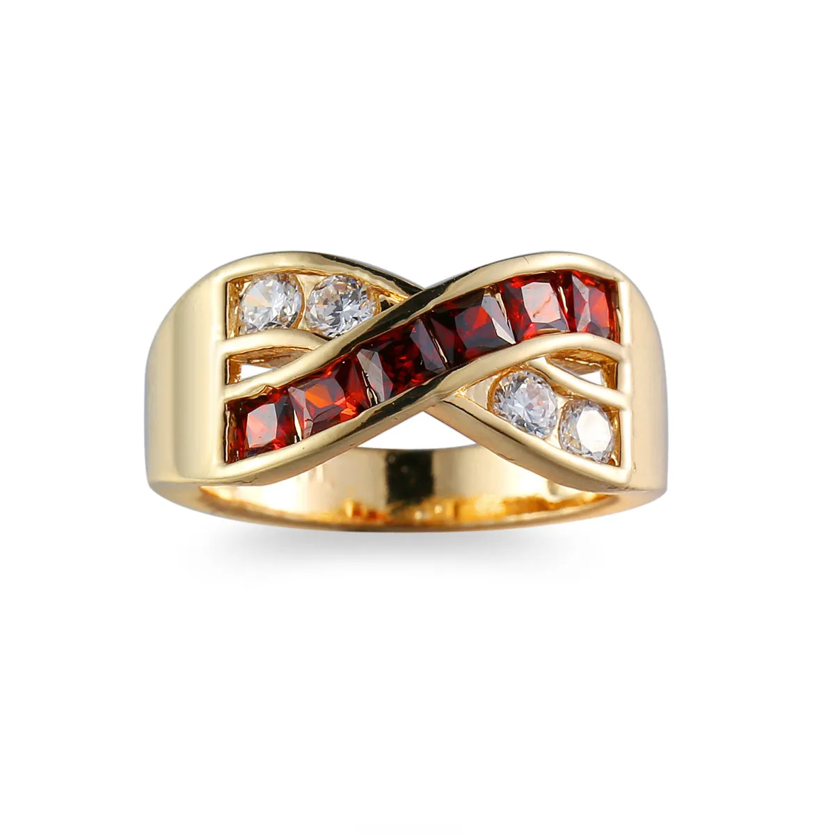 Red Crystal & Cubic Zirconia Princess-Cut Crisscross Ring