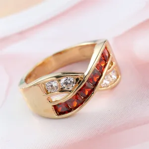 Red Crystal & Cubic Zirconia Princess-Cut Crisscross Ring