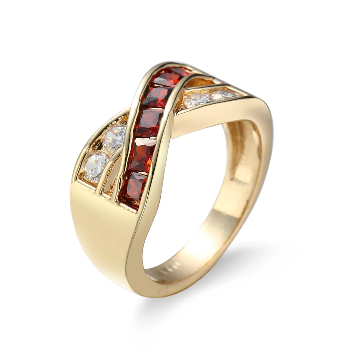 Red Crystal & Cubic Zirconia Princess-Cut Crisscross Ring