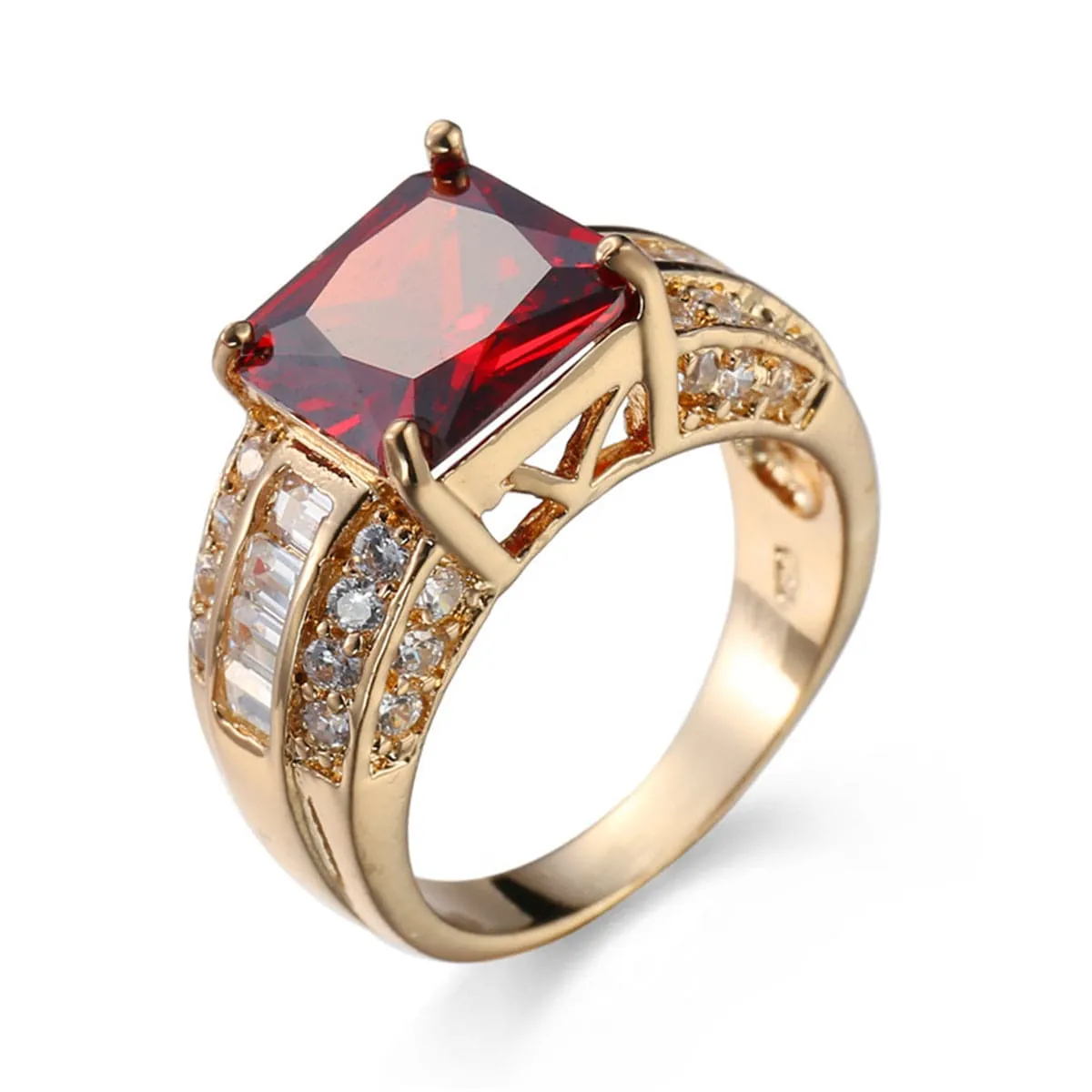 Red Crystal & Cubic Zirconia Square Ring