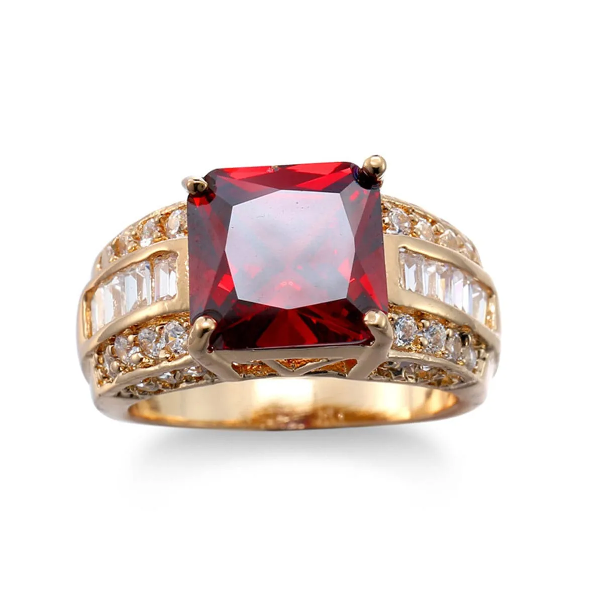 Red Crystal & Cubic Zirconia Square Ring