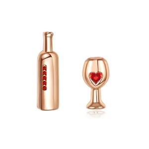 Red Cubic Zirconia & 18K Rose Gold-Plated Wine Asymmetrical Stud Earrings