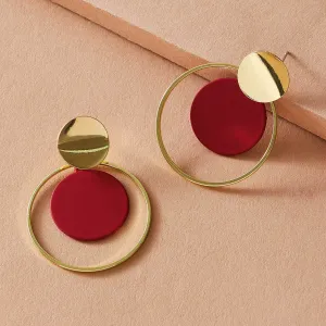 Red Emamel & 18K Gold-Plated Circle Drop Earring
