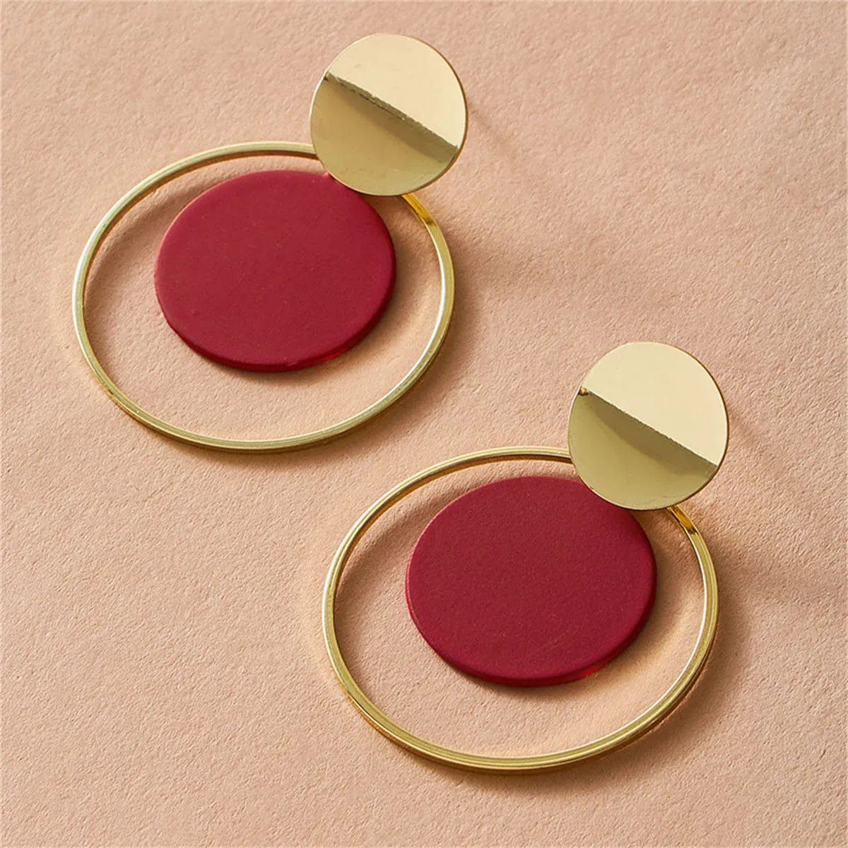 Red Emamel & 18K Gold-Plated Circle Drop Earring