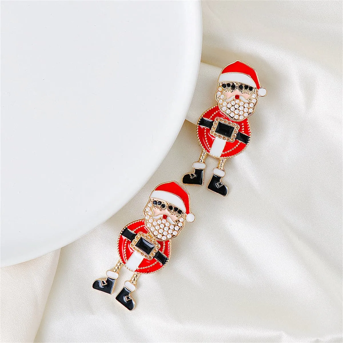 Red Enamel & Pearl 18K Gold-Plated Santa Drop Earrings