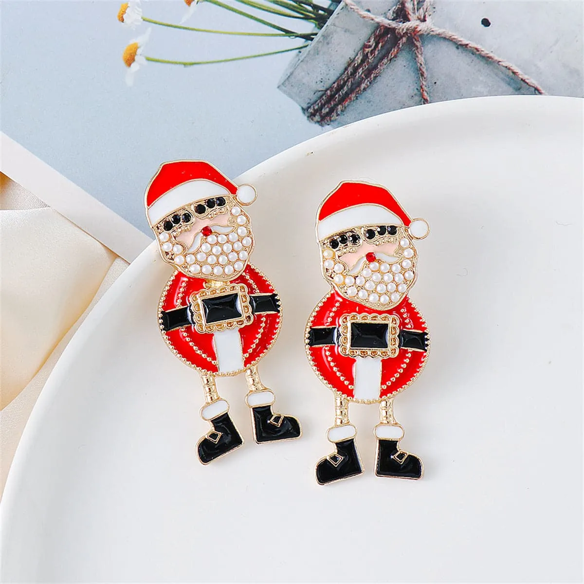 Red Enamel & Pearl 18K Gold-Plated Santa Drop Earrings