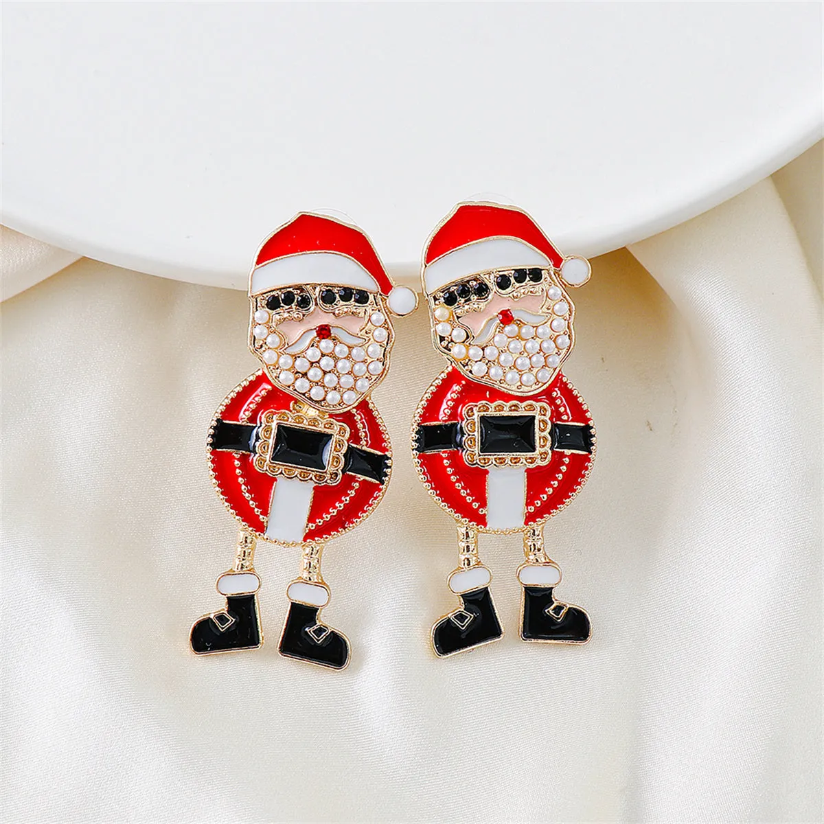 Red Enamel & Pearl 18K Gold-Plated Santa Drop Earrings
