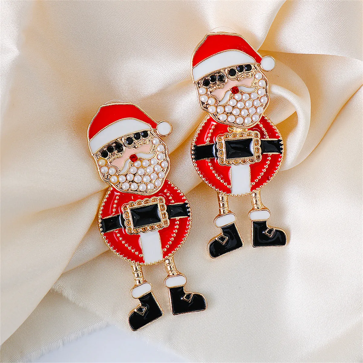 Red Enamel & Pearl 18K Gold-Plated Santa Drop Earrings