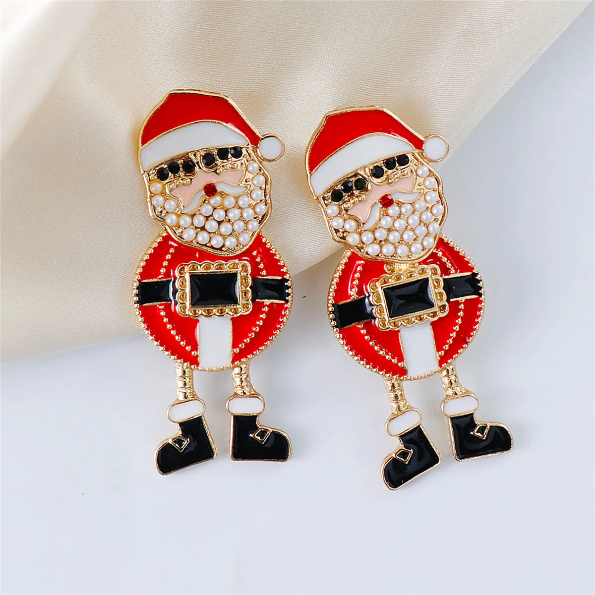 Red Enamel & Pearl 18K Gold-Plated Santa Drop Earrings